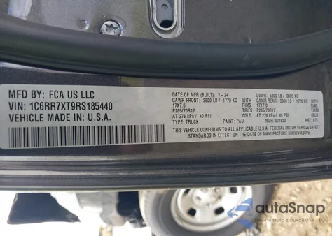 2024 Ram 1500 Classic Ssv 4X4 5'7 Box из США, поврежденный, VIN 1C6RR7XT9RS185440